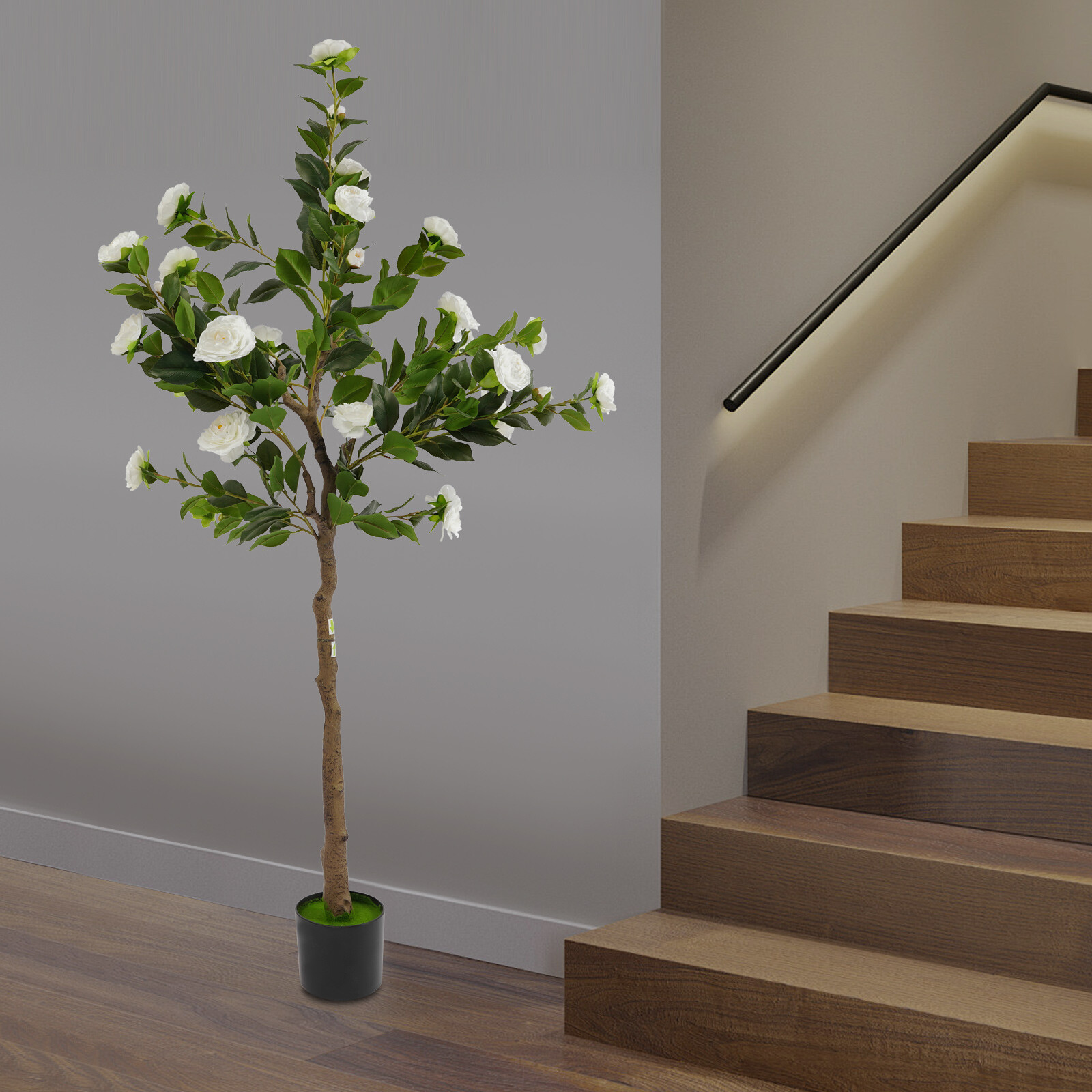 150CM Camellia Plant in Pot with White Flowers White Artificial Camellia Trees