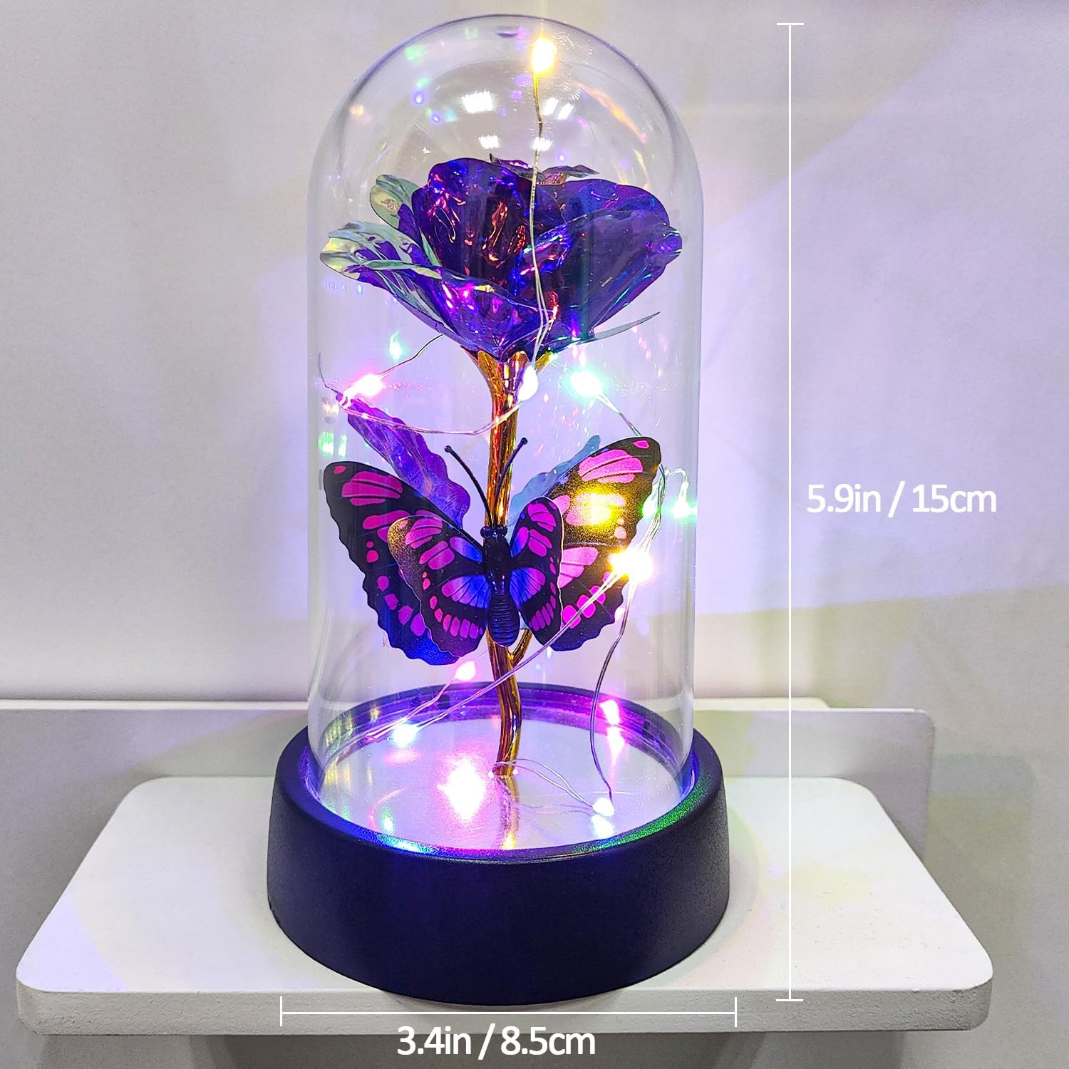 Glass Rose in Glass Dome, Light up Flower, Eternal Roses – Valentines Day Gifts