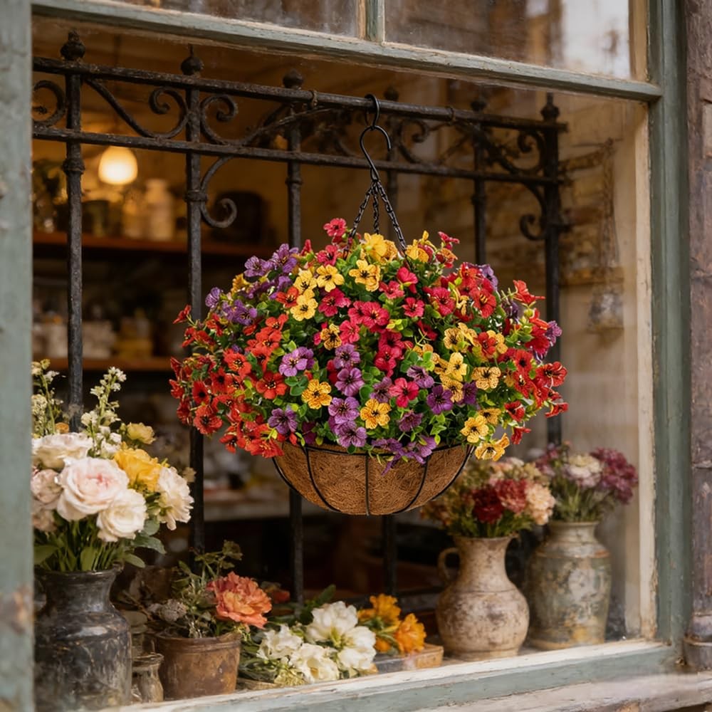 Artificial Outdoor Hanging Flower Basket Faux Silk UV Resistant Spring Summer…