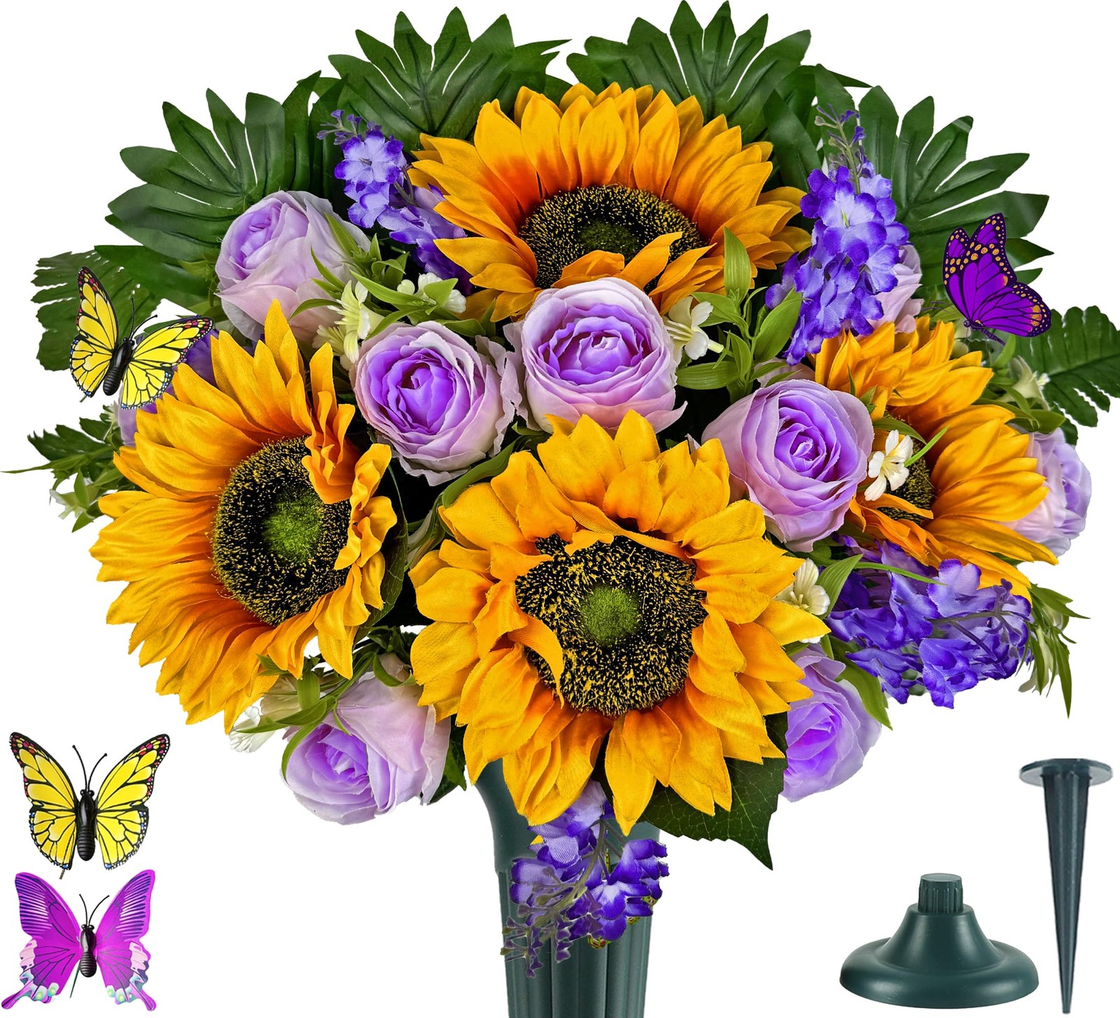 MUVIC Artificial Cemetery Flowers – Memorial Flowers – Outdoor Grave Flower D…