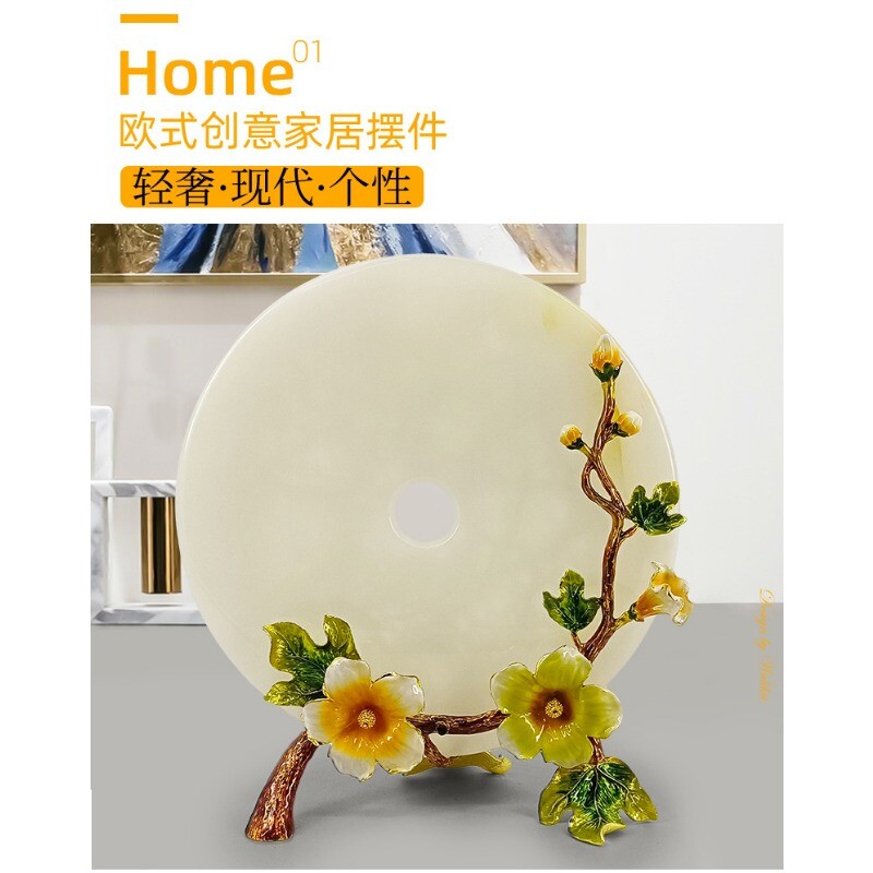 Natural jade Chinese safety buckle enamel color zinc alloy bracket ornament