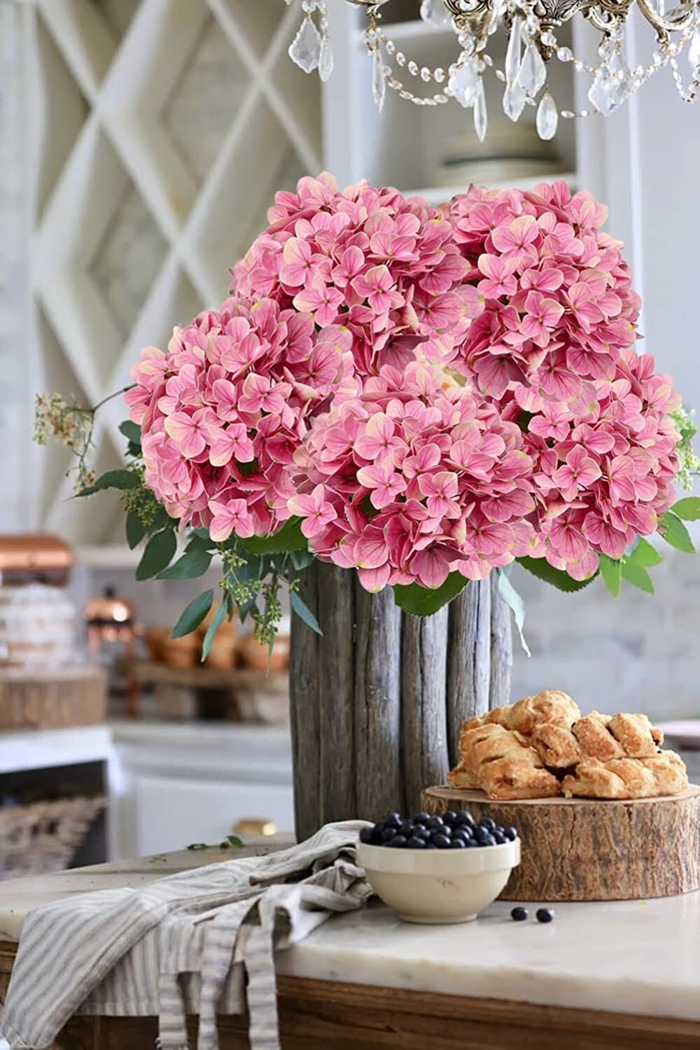 3pcs 25in Artificial Realistic Hydrangea Flowers 3D Real Touch 25in Extra Long