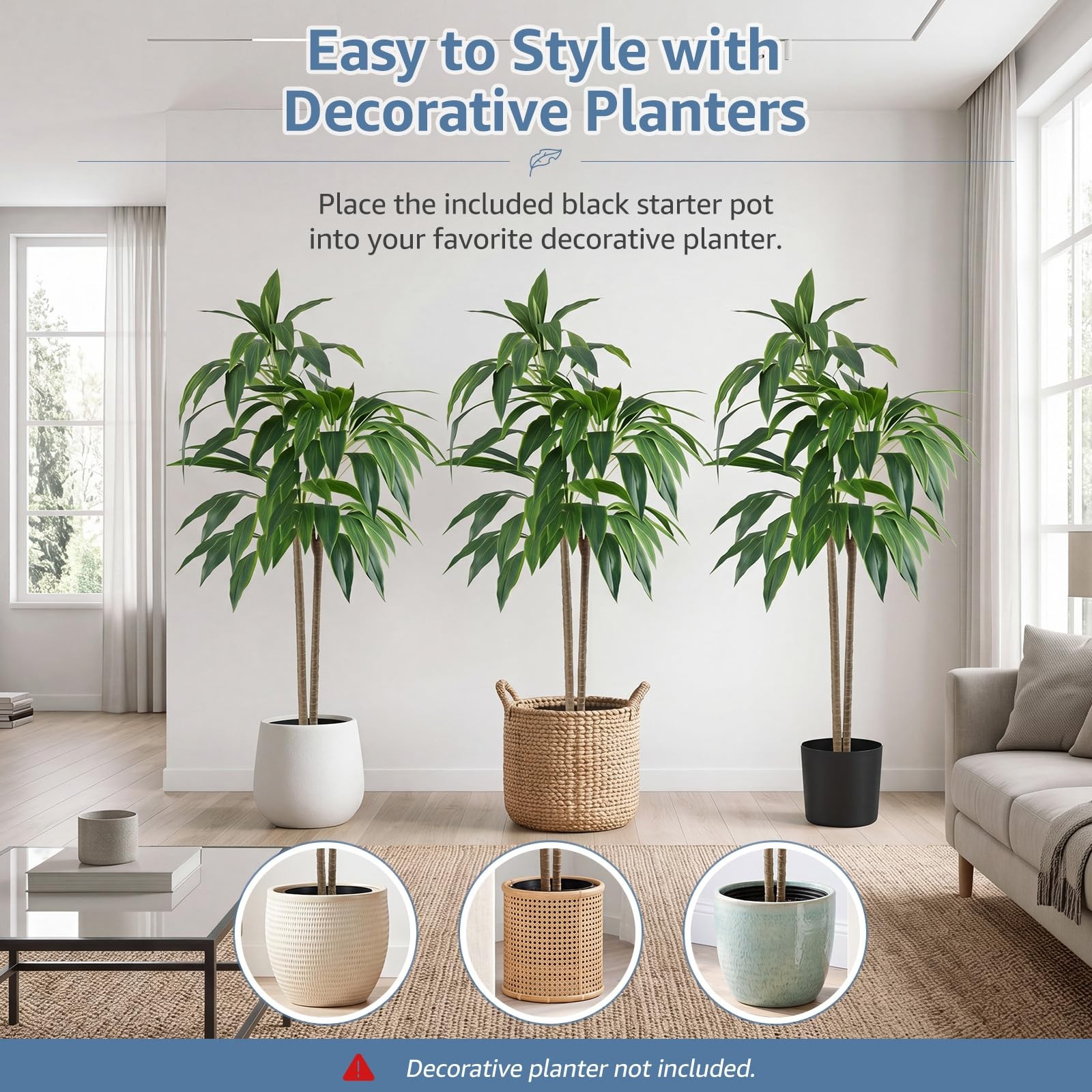4FT Artificial Dracaena Tree, Lifelike Faux Indoor Floor Plant with Bendable …