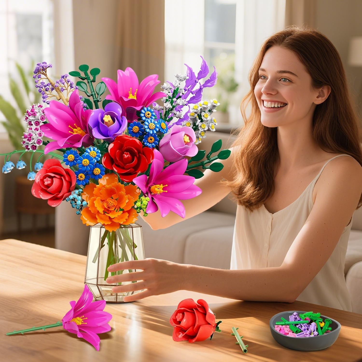 21 Flowers Bouquet Building Set with Light for Adults Girls 8-12+ | Artificia…