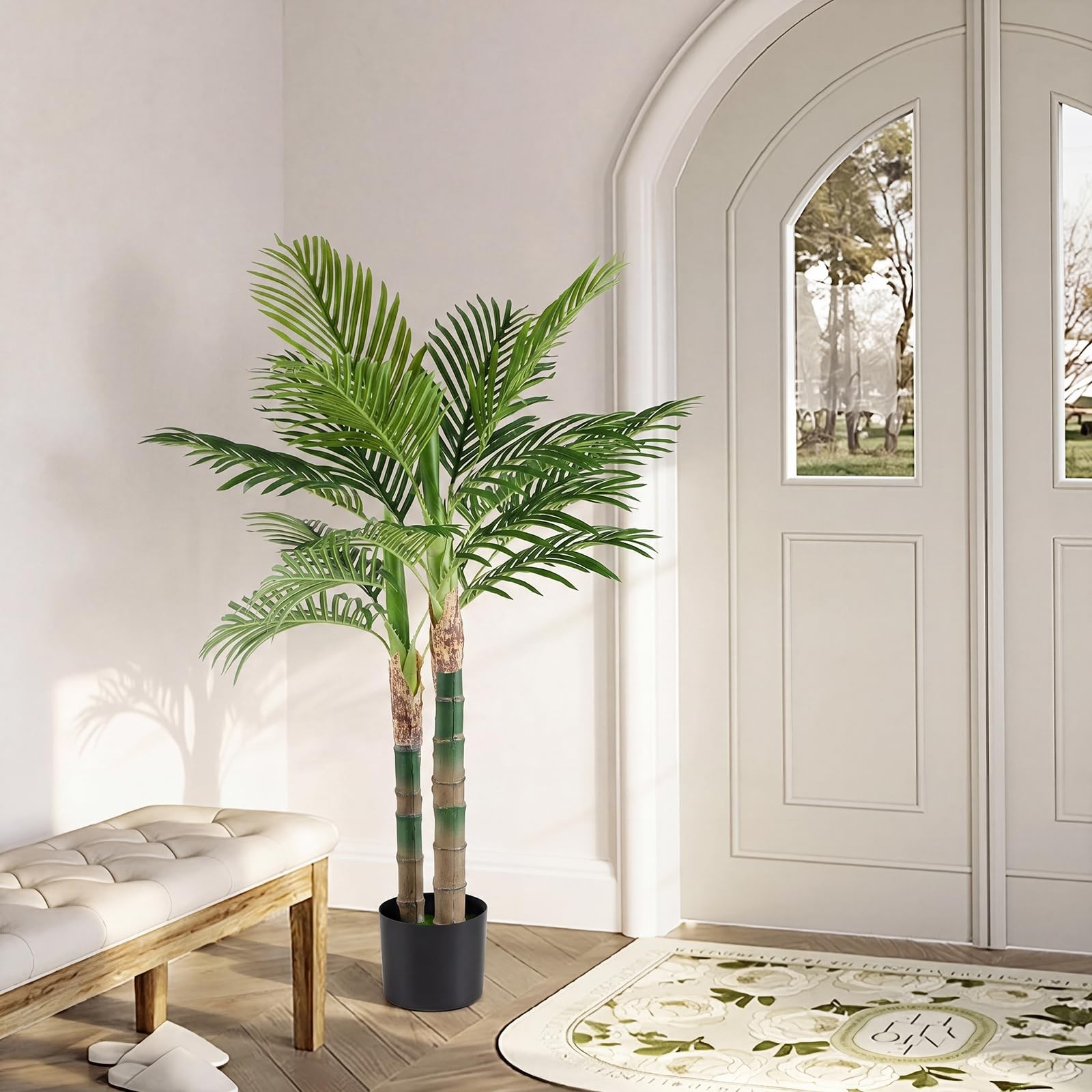 47in Artificial Palm Tree, Tall Faux Fake Plants Indoor with Black Planter Po…