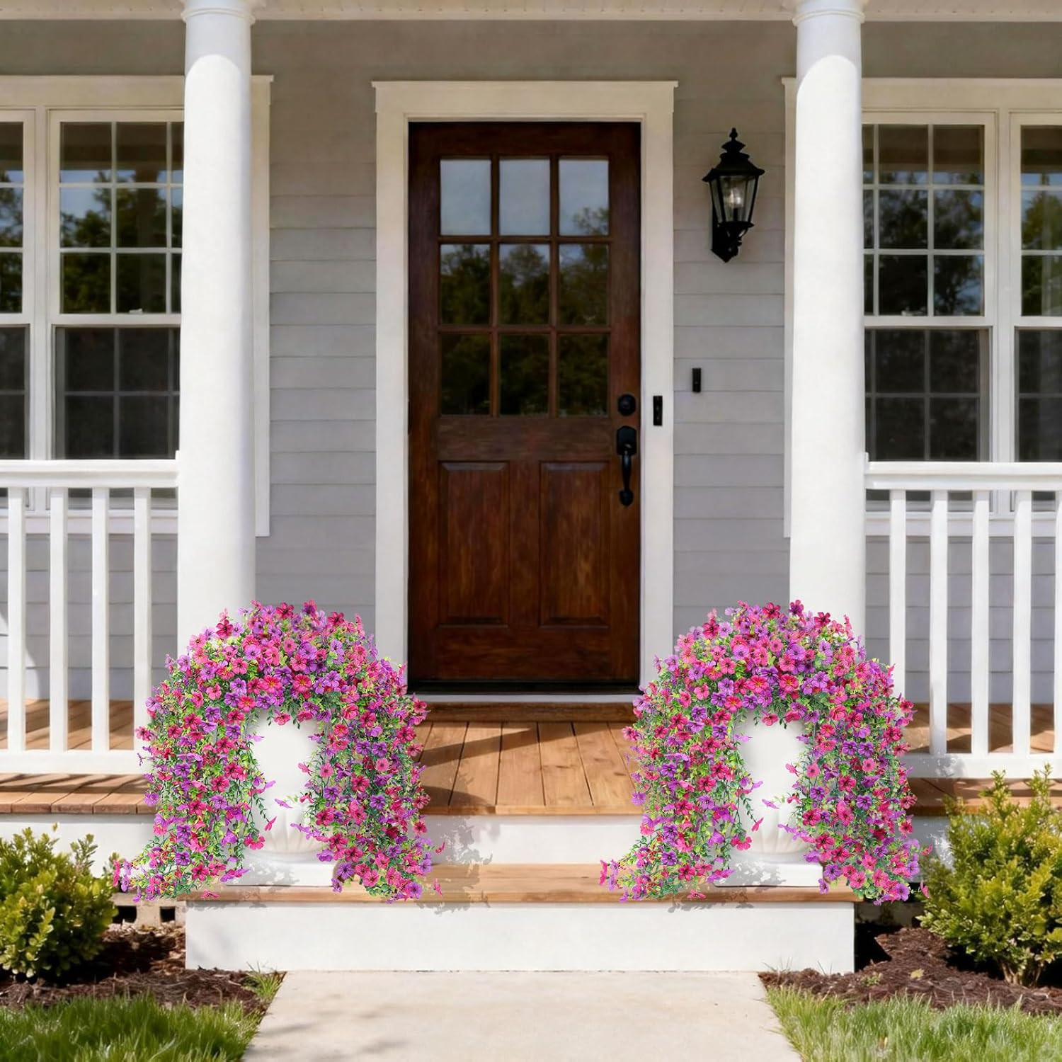 Artificial Hanging Flowers for Outdoors Faux Plants Spring Porch Decor, 2 Pcs