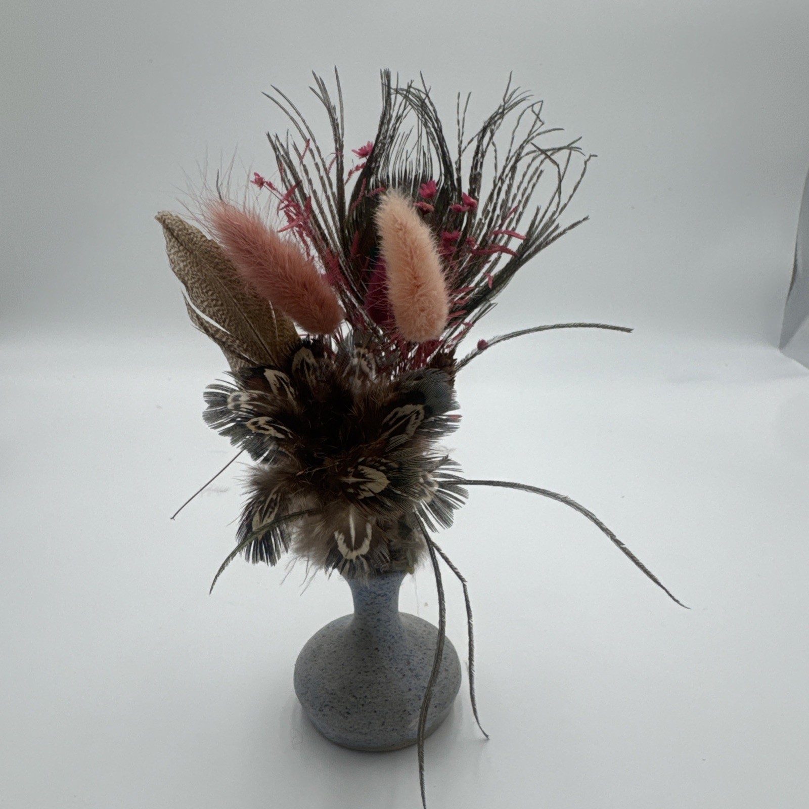 Boho Dried Floral Arrangement with Peacock Feathers & Vase Plush Bird feathers