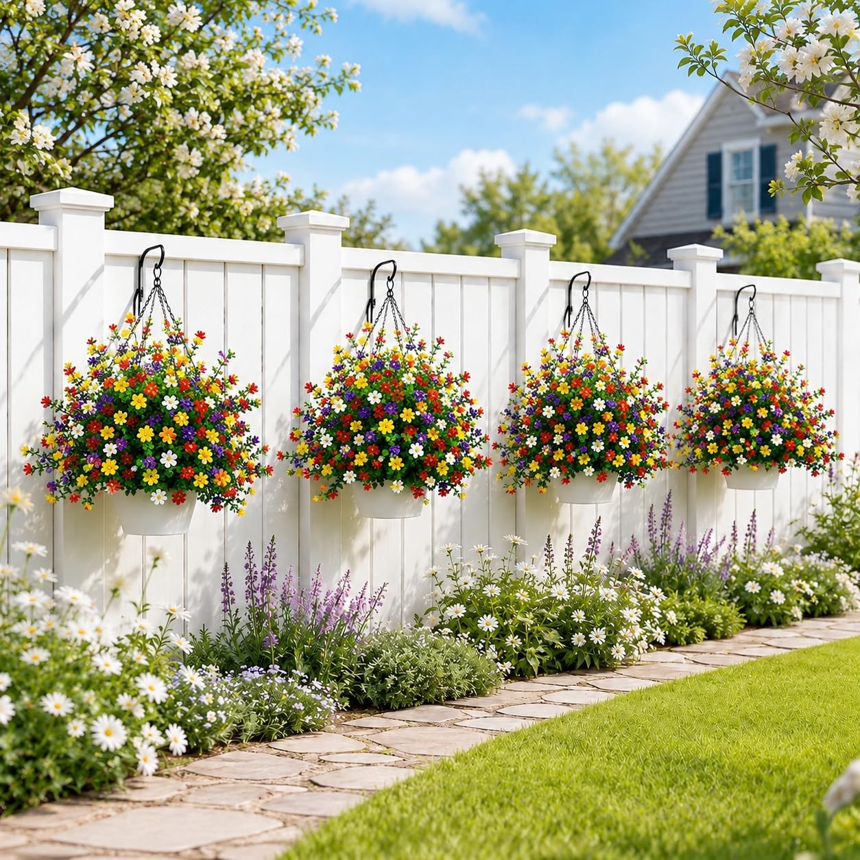 22″ Artificial Topiary Flowers, Artificial Flowers with Ground Stake, Artific…