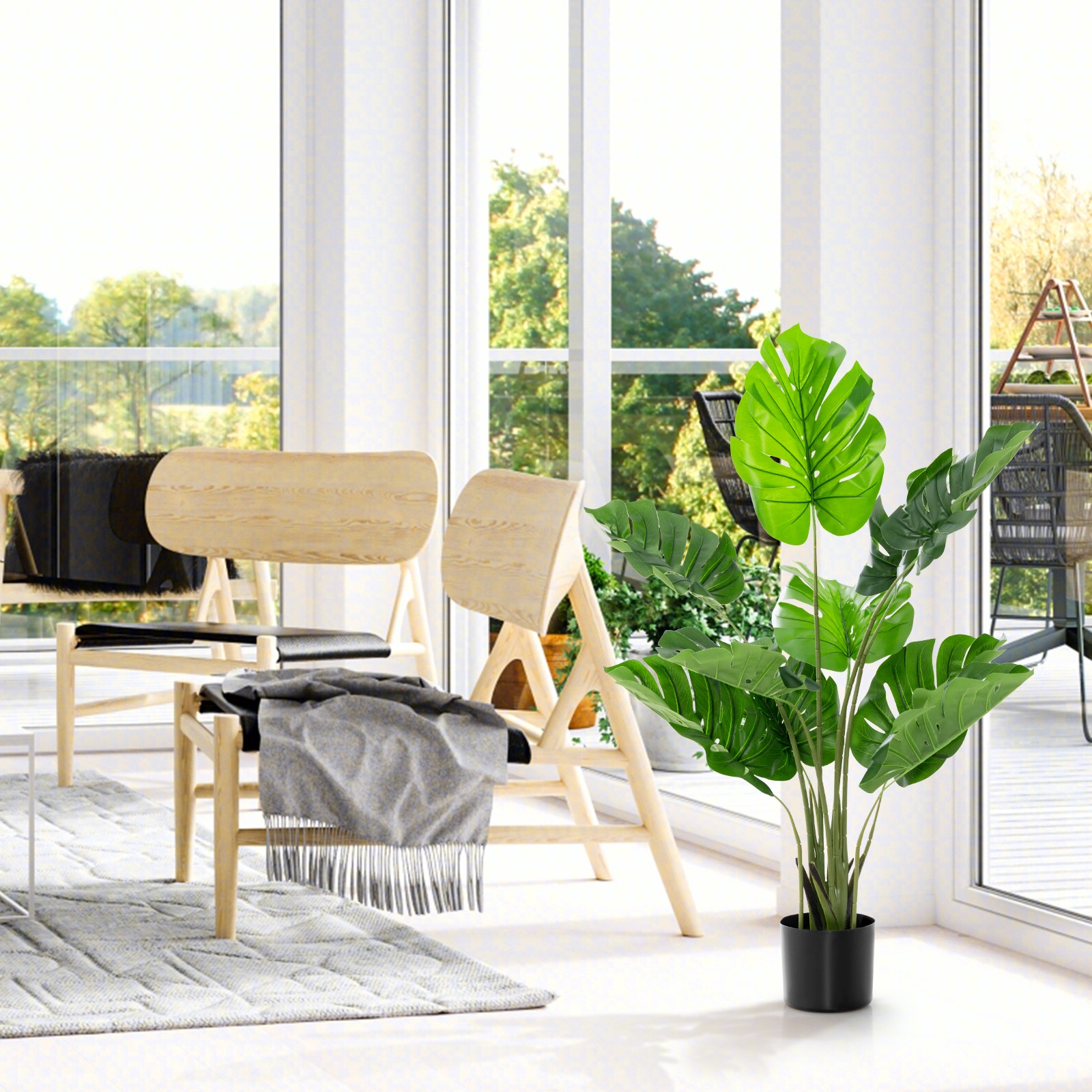 Costway 4FT Artificial Monstera Deliciosa Plant Fake Palm Tree Indoor Outdoor