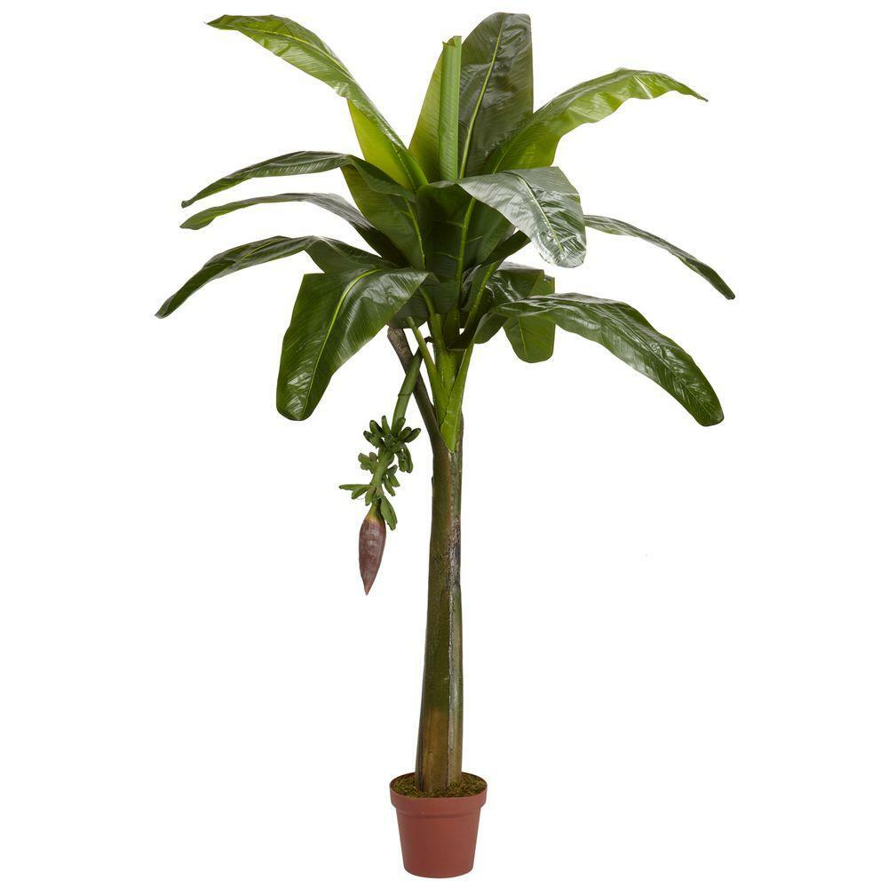 Nearly Natural Banana Silk Tree Indoor Numerous Large Green Leaves 6 ft. Height