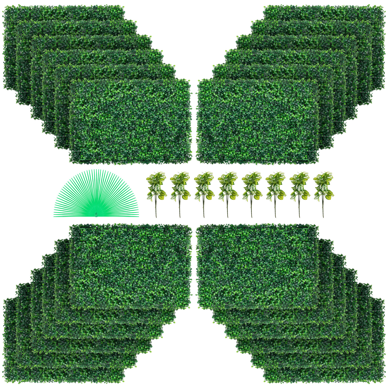 24pcs 24″x16″ Artificial Boxwood Mat Wall Hedge Decor Privacy Fence Panel Grass