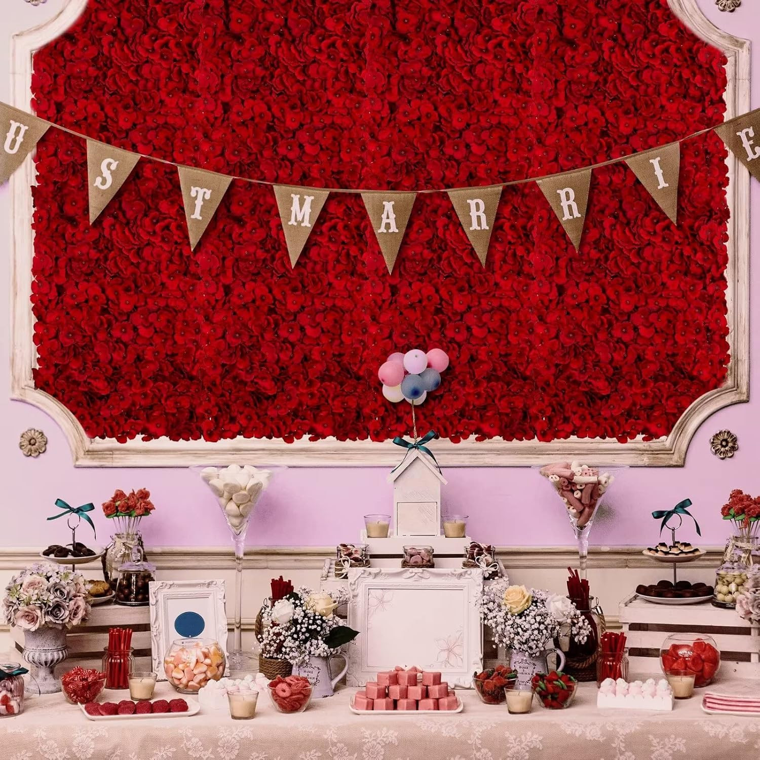 Red Hydrangea Flower Wall Backdrop – 6 Pcs 3D Silk Panels for Events Decor