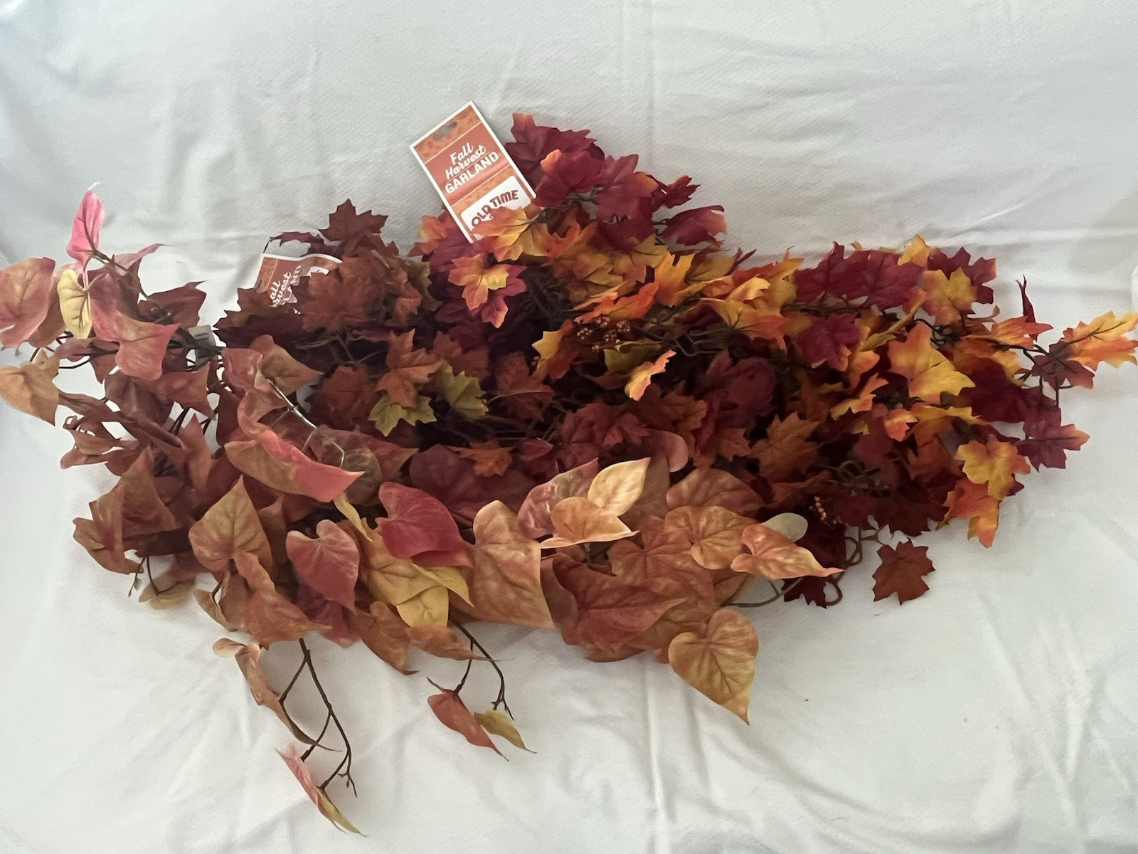 New w/Tags Old Time Pottery Fall Color Silk Leaves 2 Garland 1 Spray Large