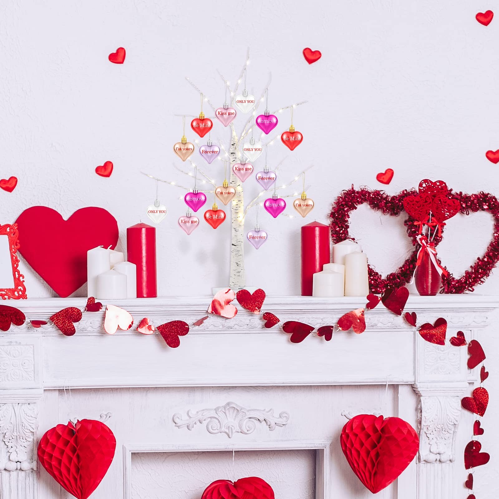 Valentine’s Day Tree Decoration with LED Lights 21.7 Inch Tabletop Birch Tree…
