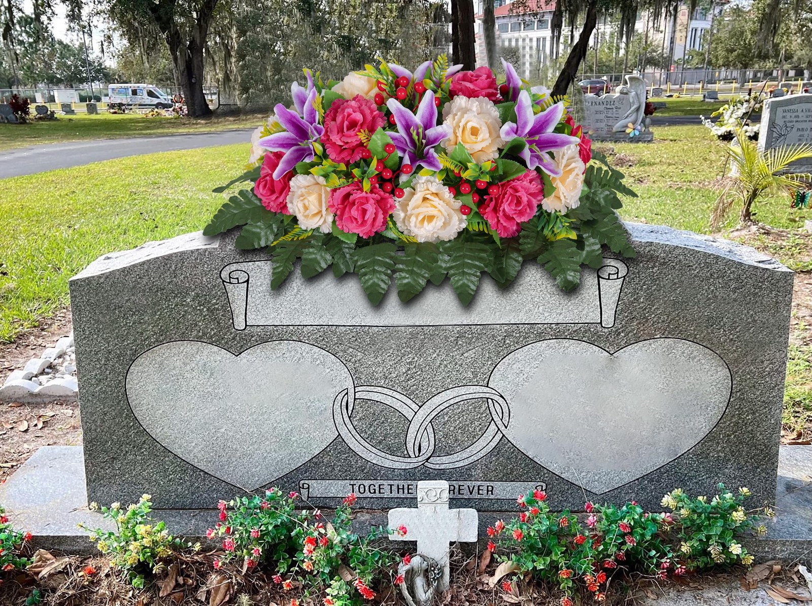 LVXINLI Cemetery Headstone Flower Saddle -Outdoor Grave Decorations ，Mixed of…