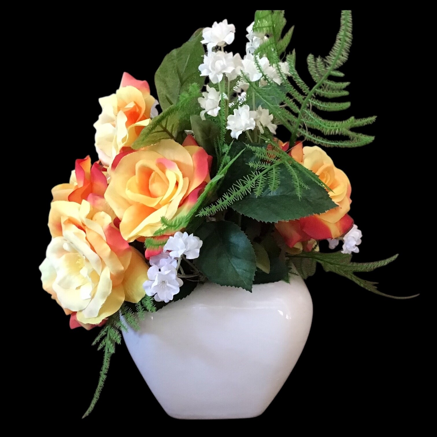 Yellow Rose Floral Centerpiece Arrangement Haeger Floral Ivory Vase
