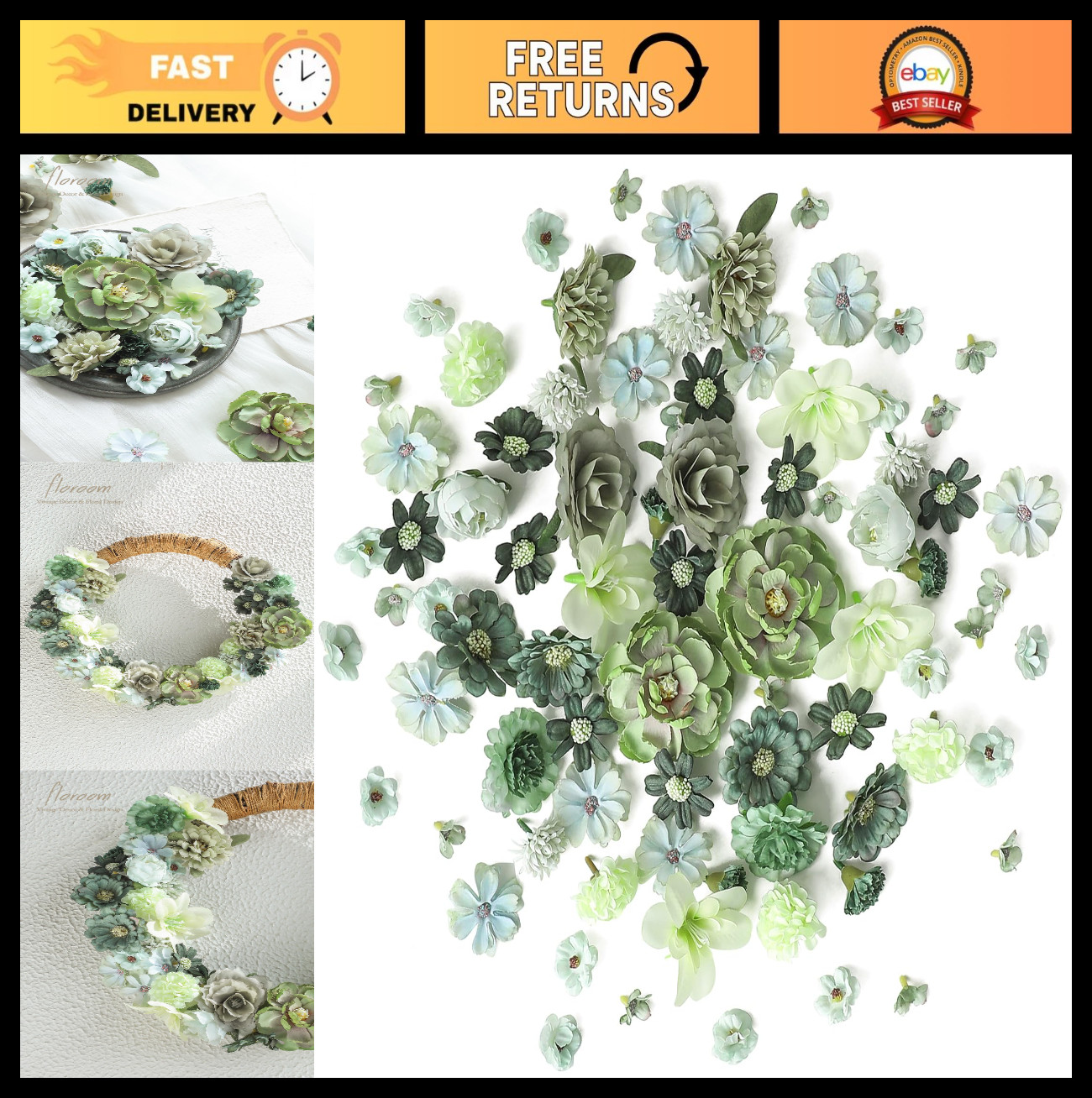 Mini Artificial Flower Heads – Sage & Olive Green Faux Peony Daisy Rose for DIY