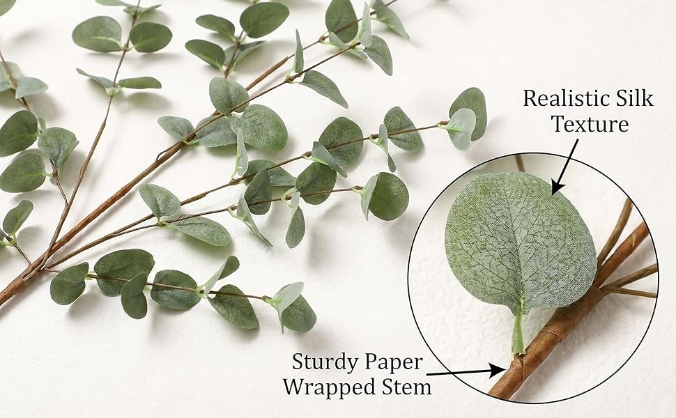 Eucalyptus Stems Greenery Stems Eucalyptus Leaf Spray in Green Silk Plastic