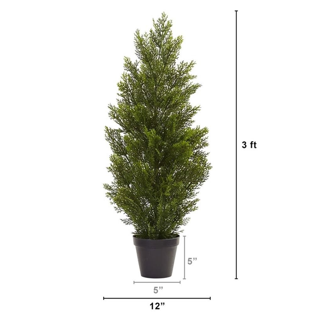 Pemberly Row Indoor/Outdoor 36″ Mini Cedar Pine Tree in Green/Black