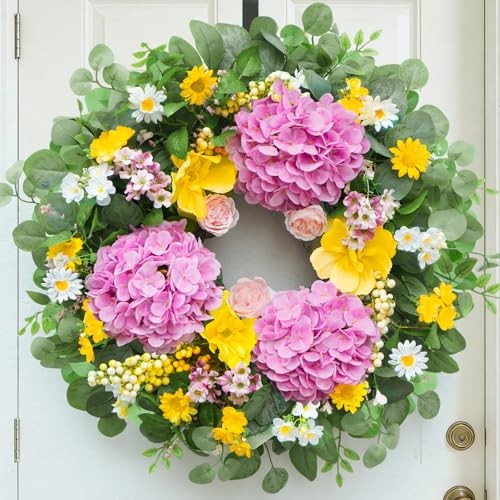24 Inch Spring Wreath for Front Door – Spring Summer Wreath with Vibrant