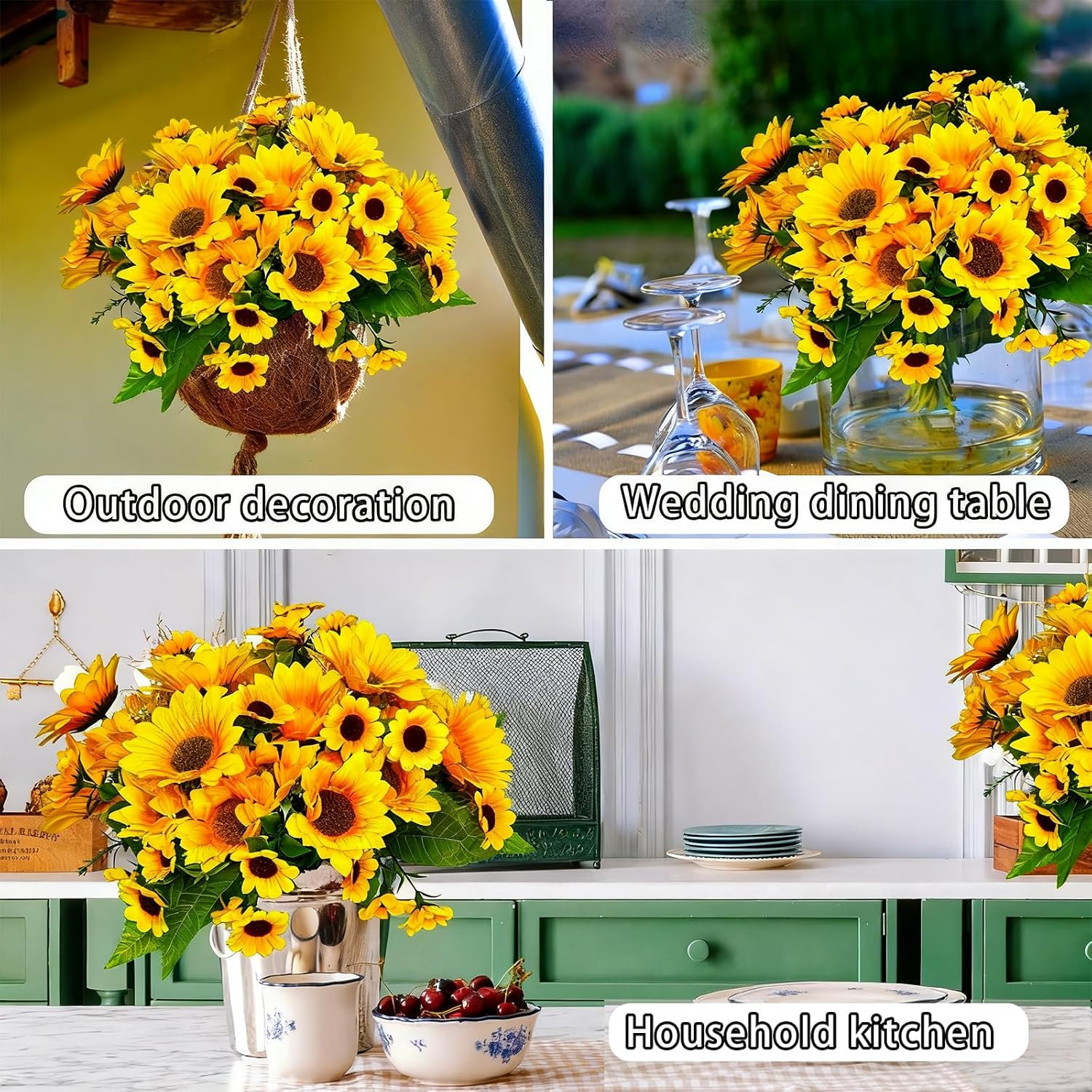 8Pack Artificial Sunflowers with Stems for Indoor Outdoor 12 Inch Fake Silk Sunf