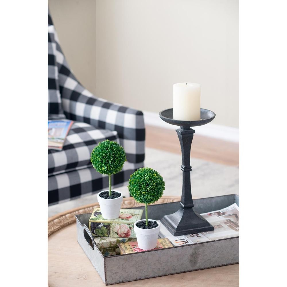 S/4 D3.5×9″ Faux Topiaries With Cream Pot