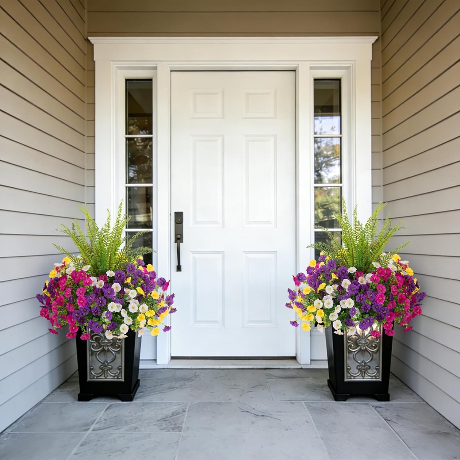 Versatile Fake Flower Set: 12 Morning Glory Bundles & Boston Fern for Outdoors