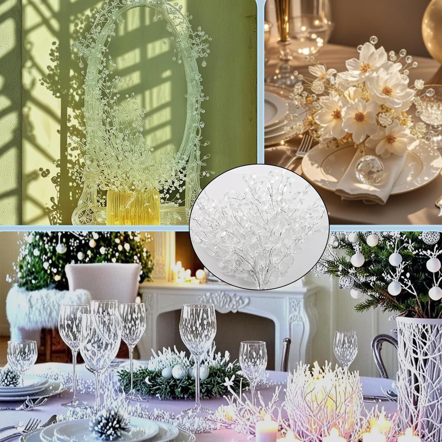 20PCS Clear Acrylic Crystal Flower Branches Bead Drop Bouquets Wedding Decor