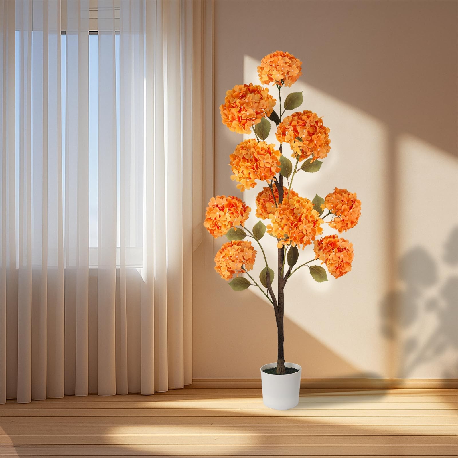 Artificial Hydrangea Tree, Fall Tree for Outdoor Indoor Porch Entryway, Orang…