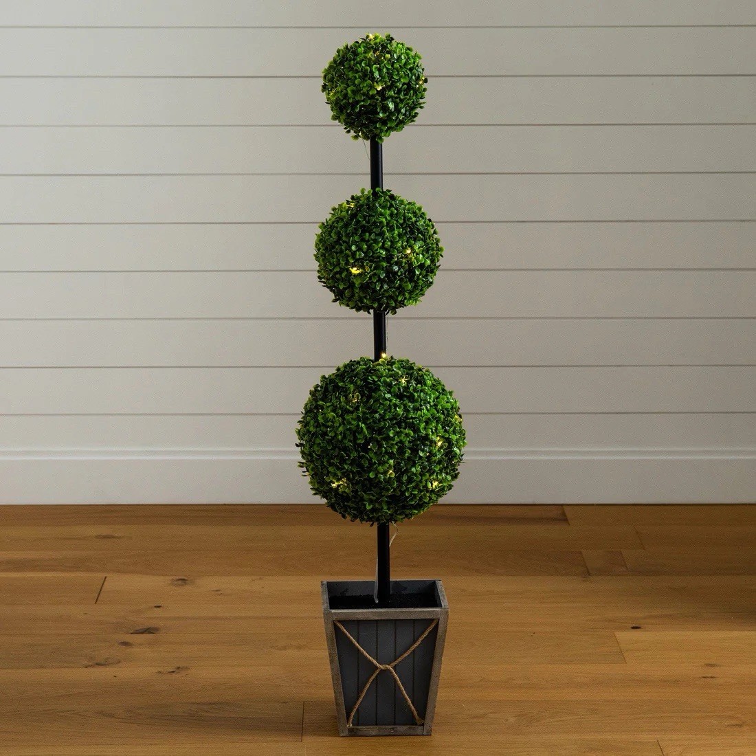 45″ UV Resistant Artificial Triple Ball Boxwood Topiary w/LED (Indoor/Outdoor)