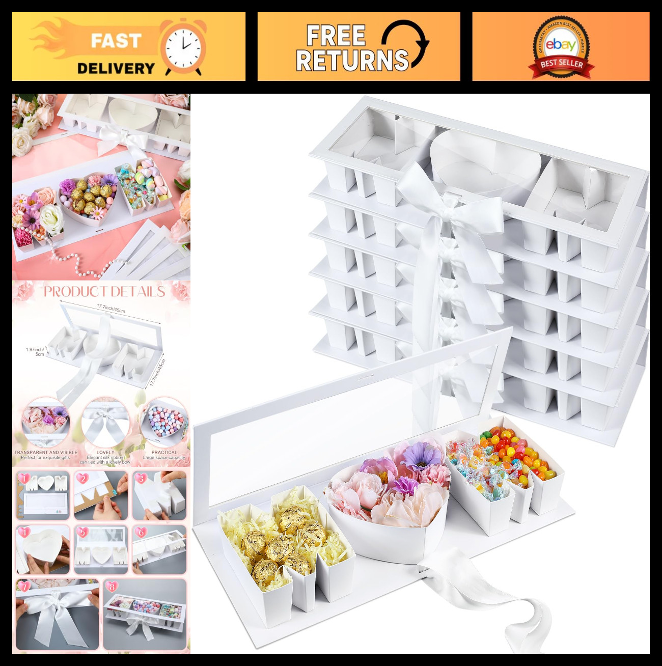 6 Pcs Flower Gift Box Set – Letter Shaped Fillable Cardboard for Mother’s Day, D