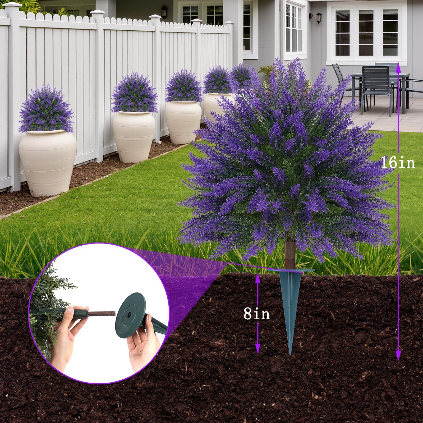 Artificial Lavender Topiary Bushes 24″ Set of 2 UV Resistant Faux Indoor Outdoor