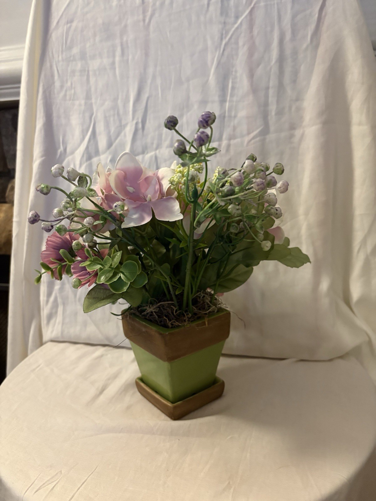 New Handmade Floral Arrangement In Green Ceramic Planter SKU WR27 Size 12 X 12”