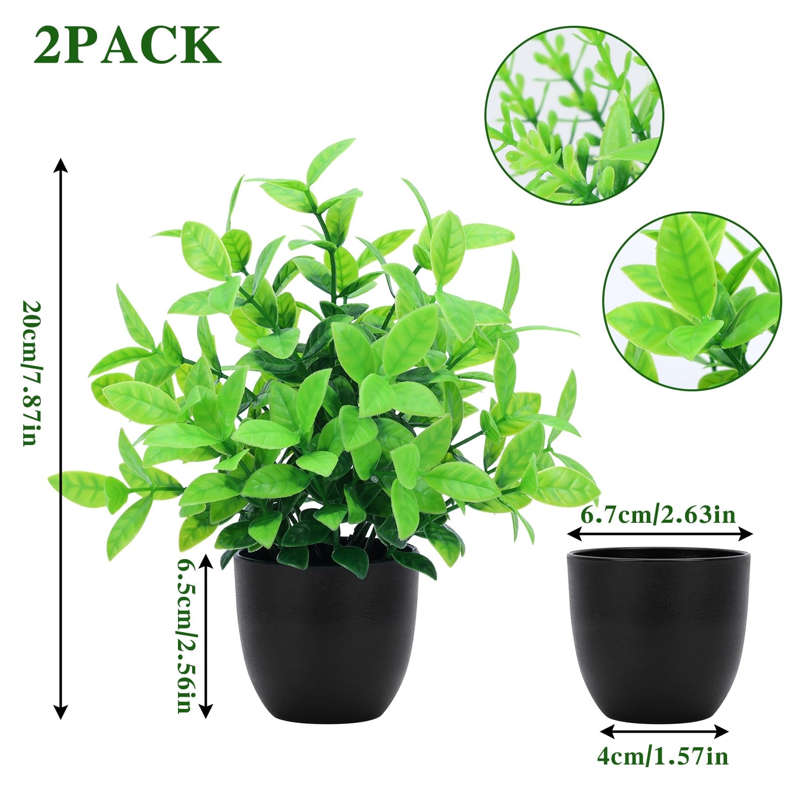 2 Pack Mini Potted Artificial Greenery Decorations For Bathroom Office Home