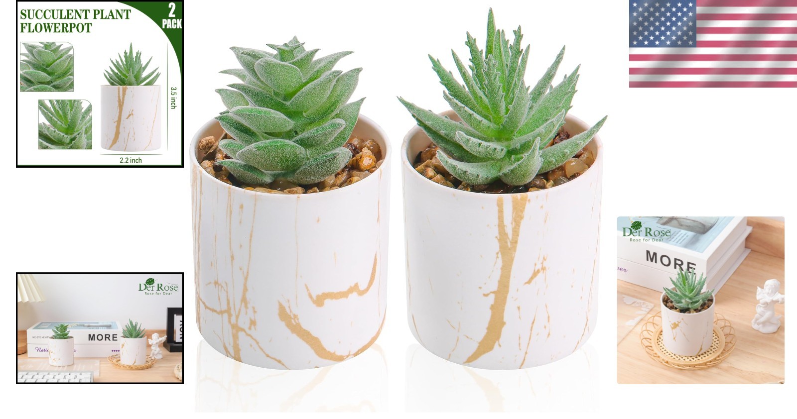 Set of 2 Eco-Friendly Artificial Succulents for Elegant Home and Office Decor