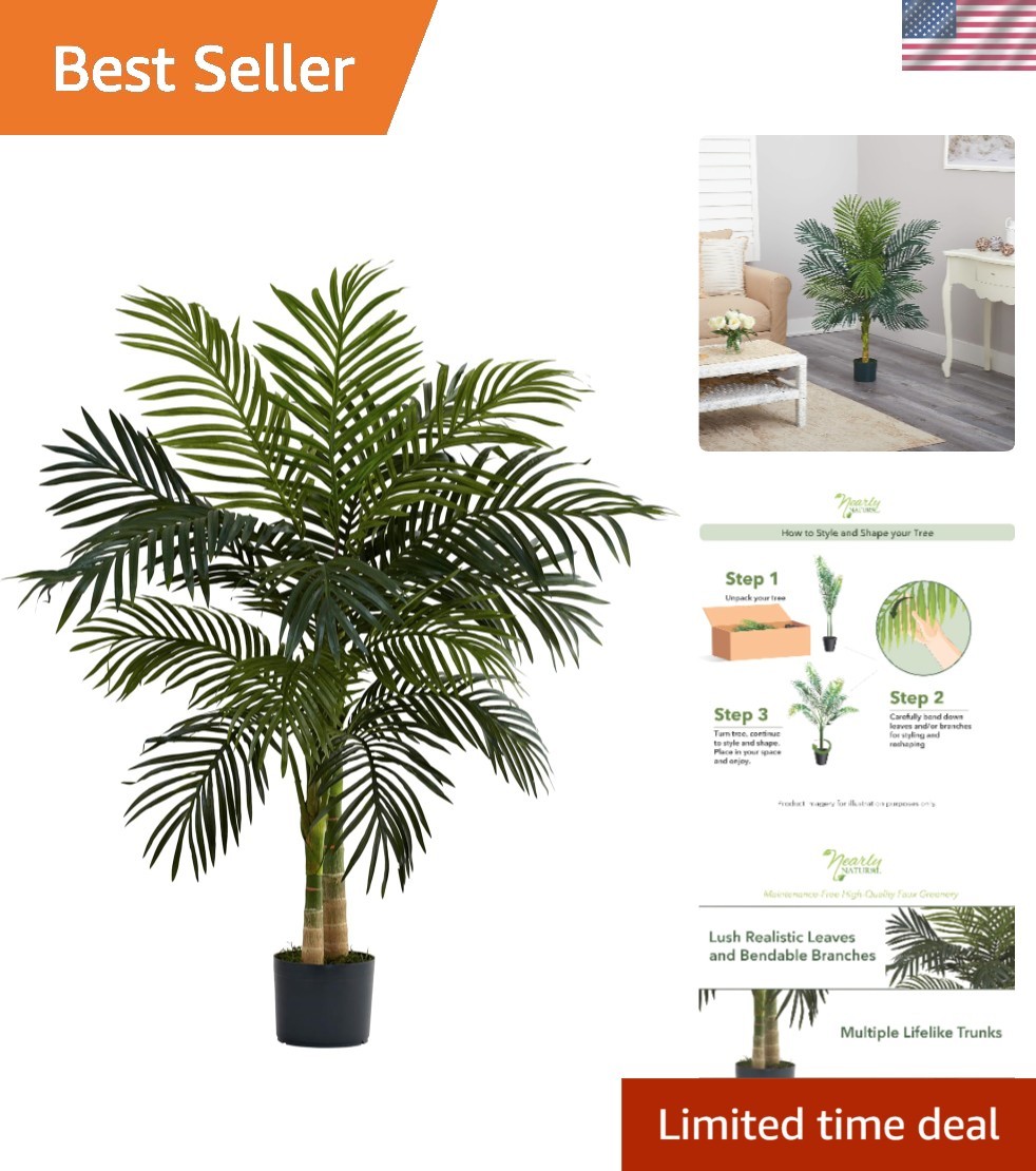 Portable 4ft Golden Cane Palm Tree – Ideal Decorative Accent for Home and Office