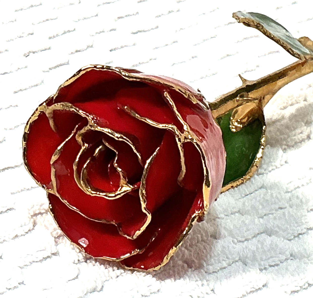 24k & Enamel Preserved Real Red Rose With Thorns Forever Keepsake