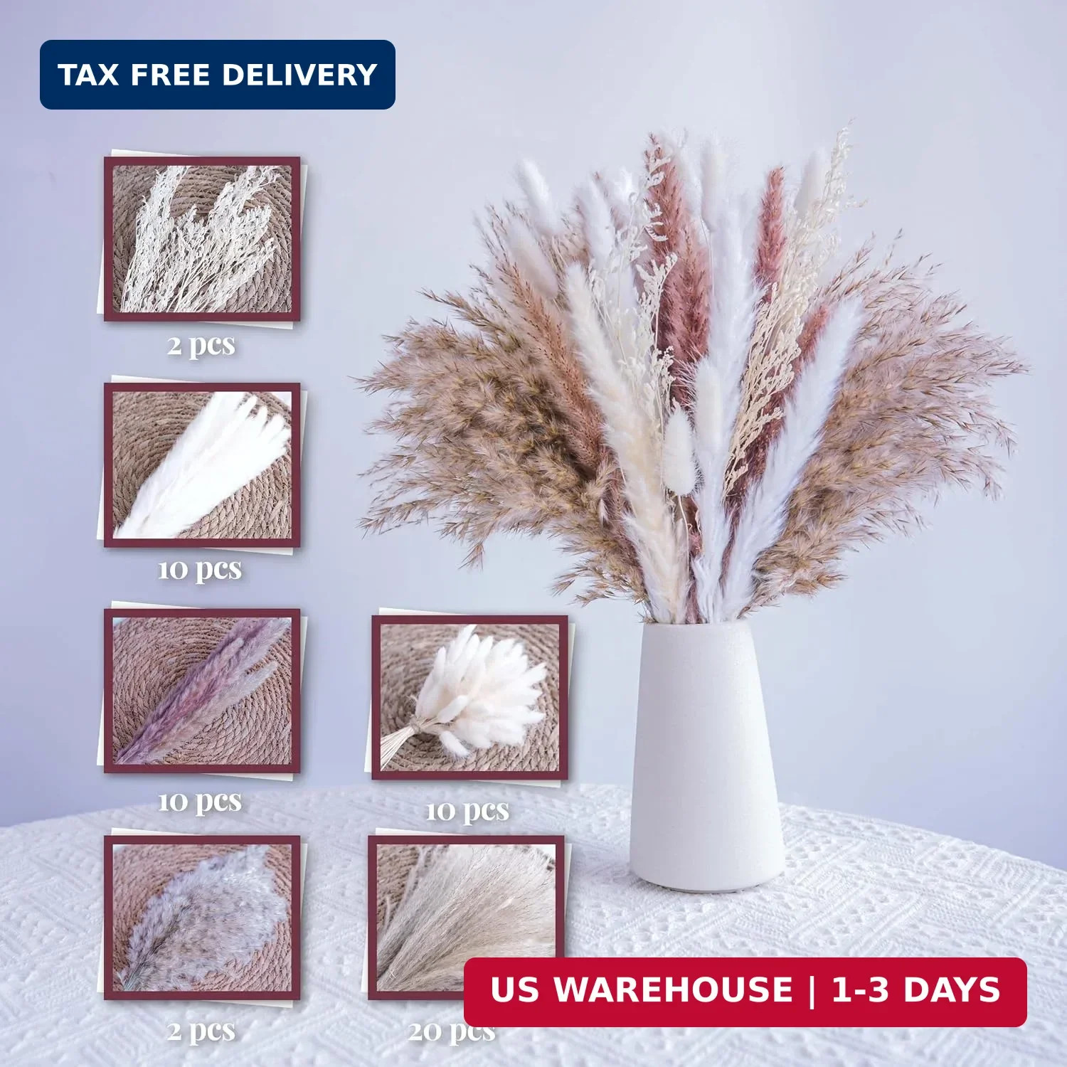54pcs Dried Flower for Vase Bouquet Natural Pampas Grass Decor Boho Flowers Drie