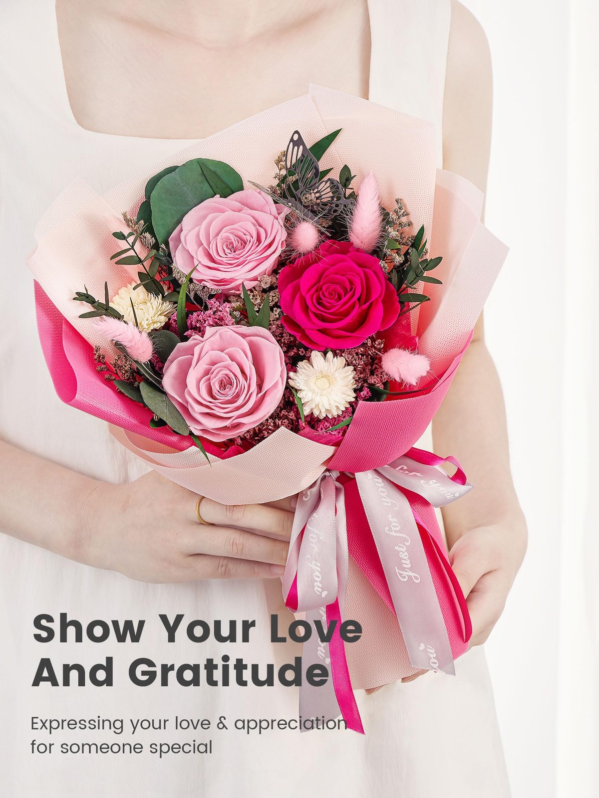 Hot Pink Small Forever Flowers Bouquet Preserved Roses Anniversary Delivery