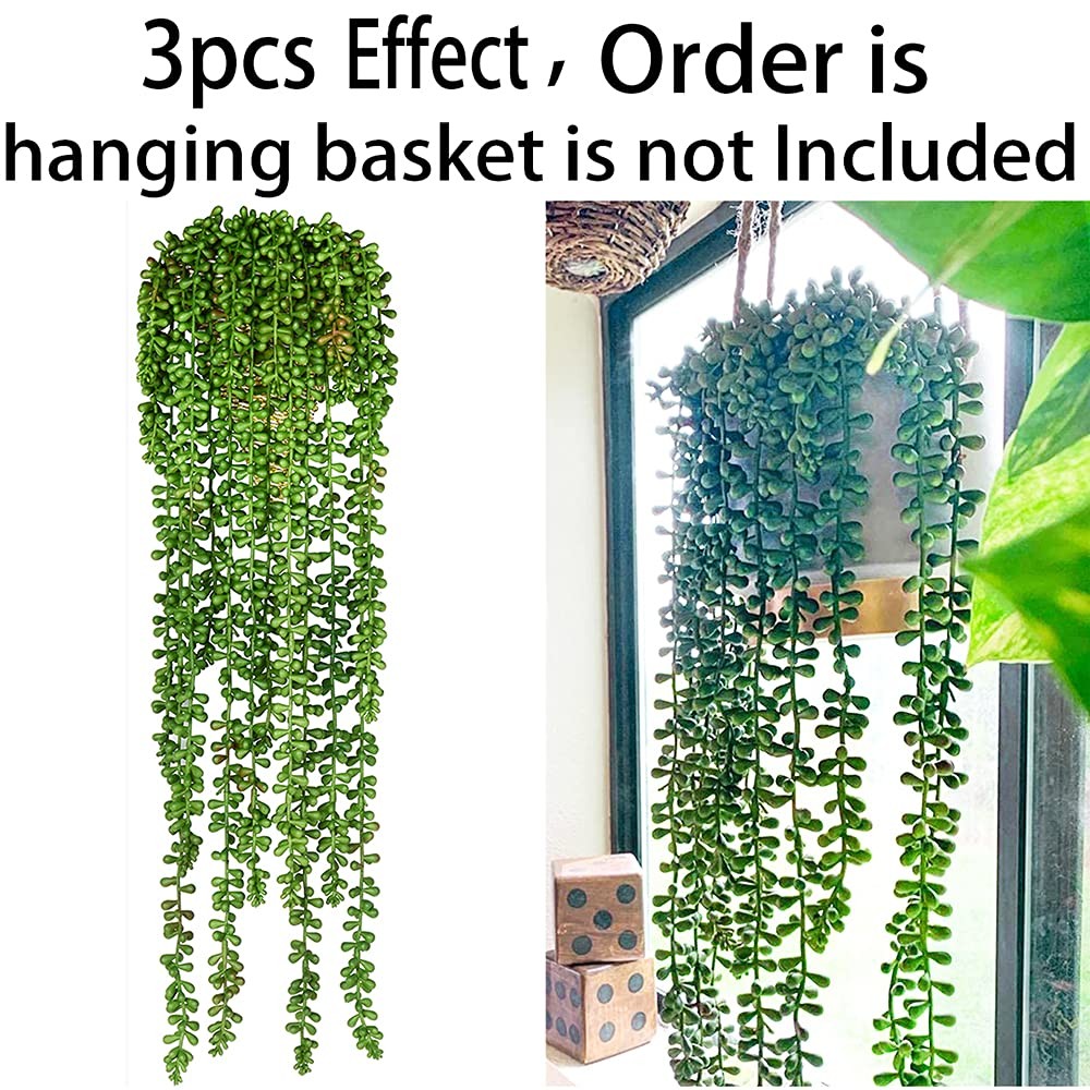 CLONG 3pcs Artificial Fake String of Pearls Plant Faux Succulents Hanging Plants
