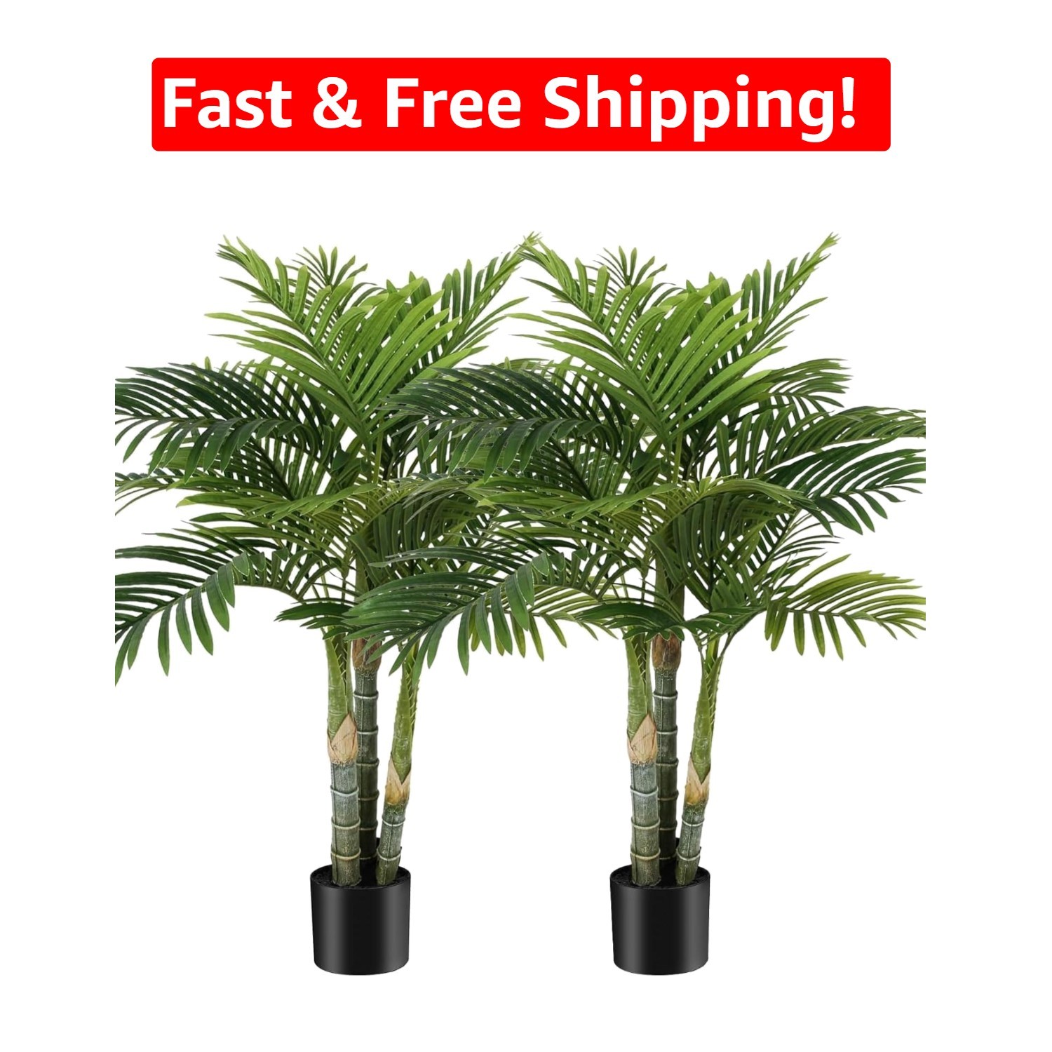 Vibrant 4ft Faux Golden Cane Palm Tree – Lush Indoor/Outdoor Greenery in 2 Pack