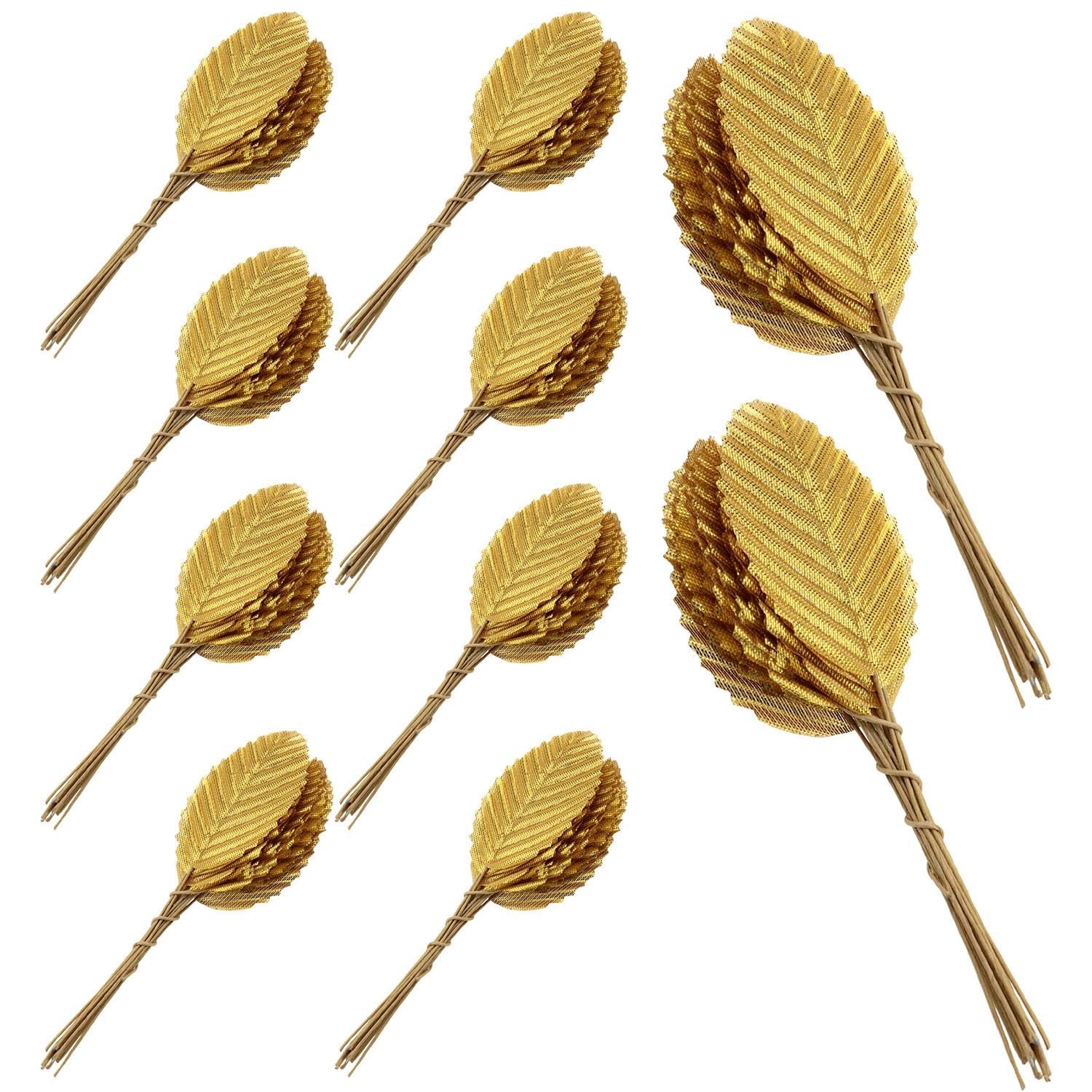 200PCS Gold Artificial Leaves with Wire Stem Silk Fake Leaves Faux Wired Leav…