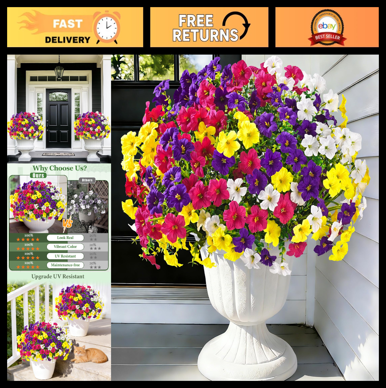 12 Bundles Mixed Color Artificial Petunias – UV Resistant Silk Flowers for Outdo