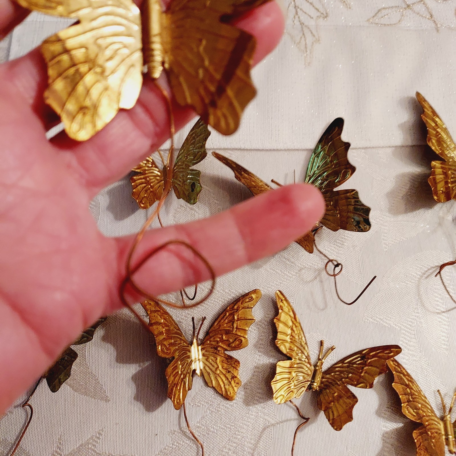 Vintage Gold Brass Color Metal Butterfly Wired Tie Ons Floral Decor Qty of 12