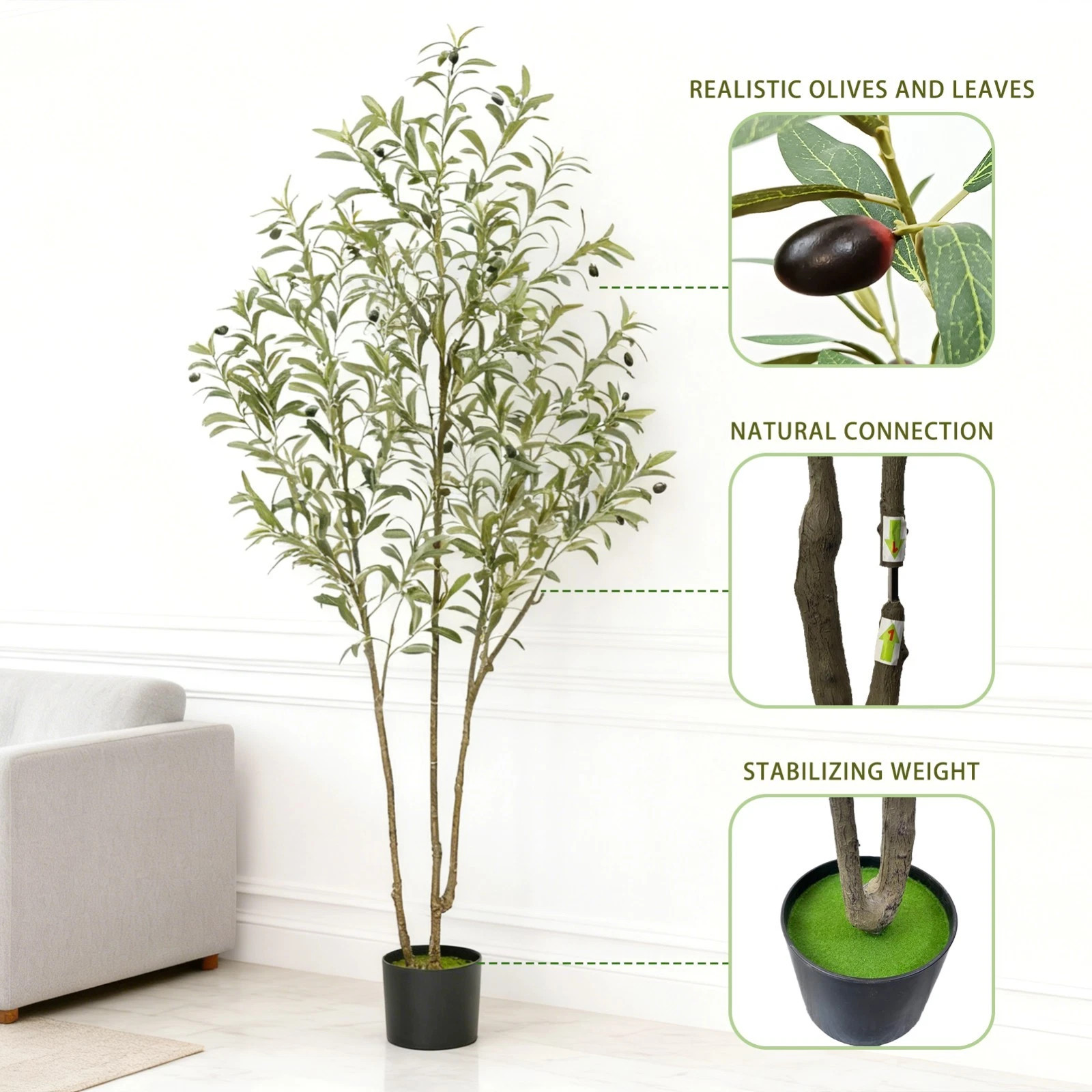 6ft Potted Artificial Olive Tree Faux Silk Plant for Home Office & Bedroom Decor