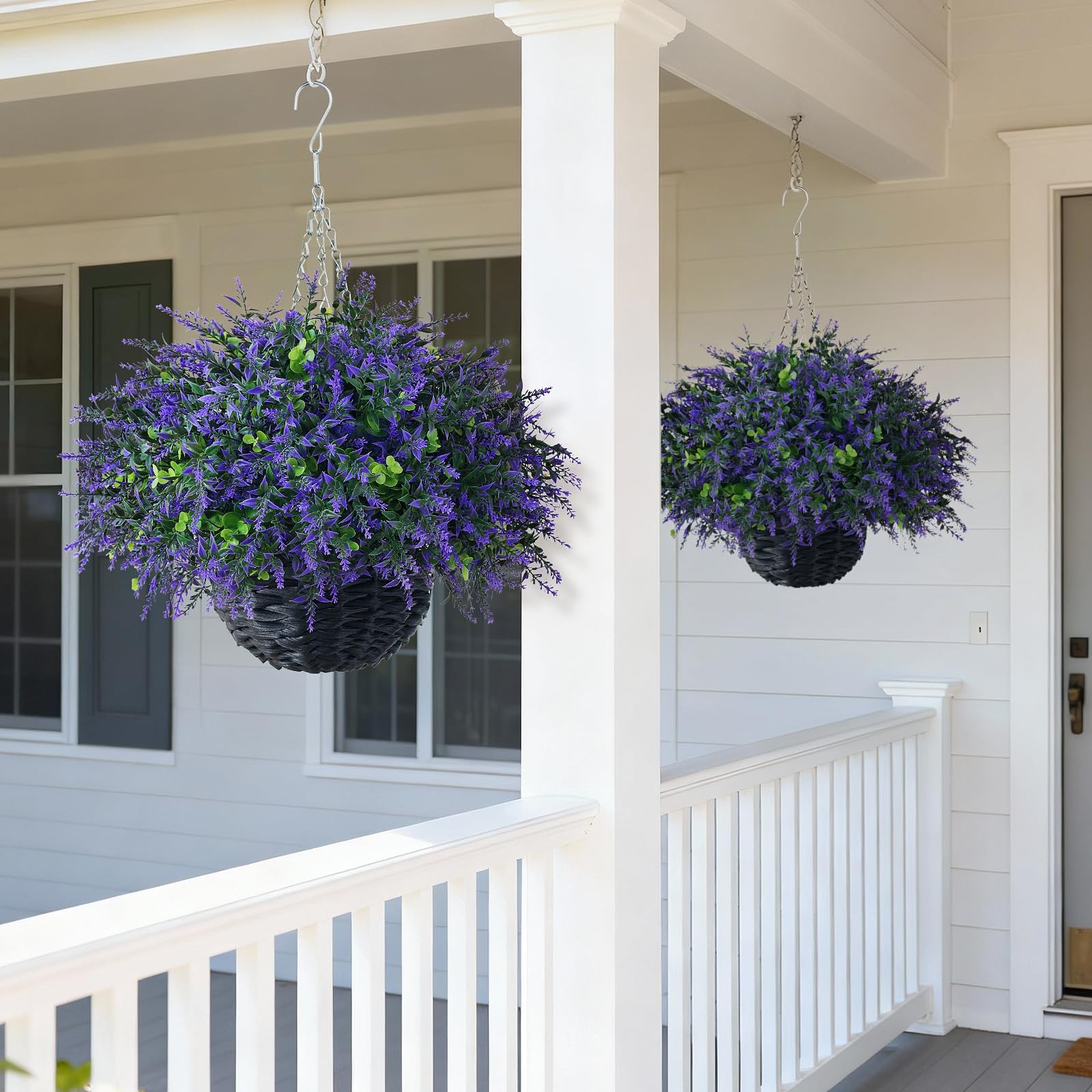 Artificial Eucalyptus & Lavender Hanging Basket (2 Pieces) – Realistic Fake H…