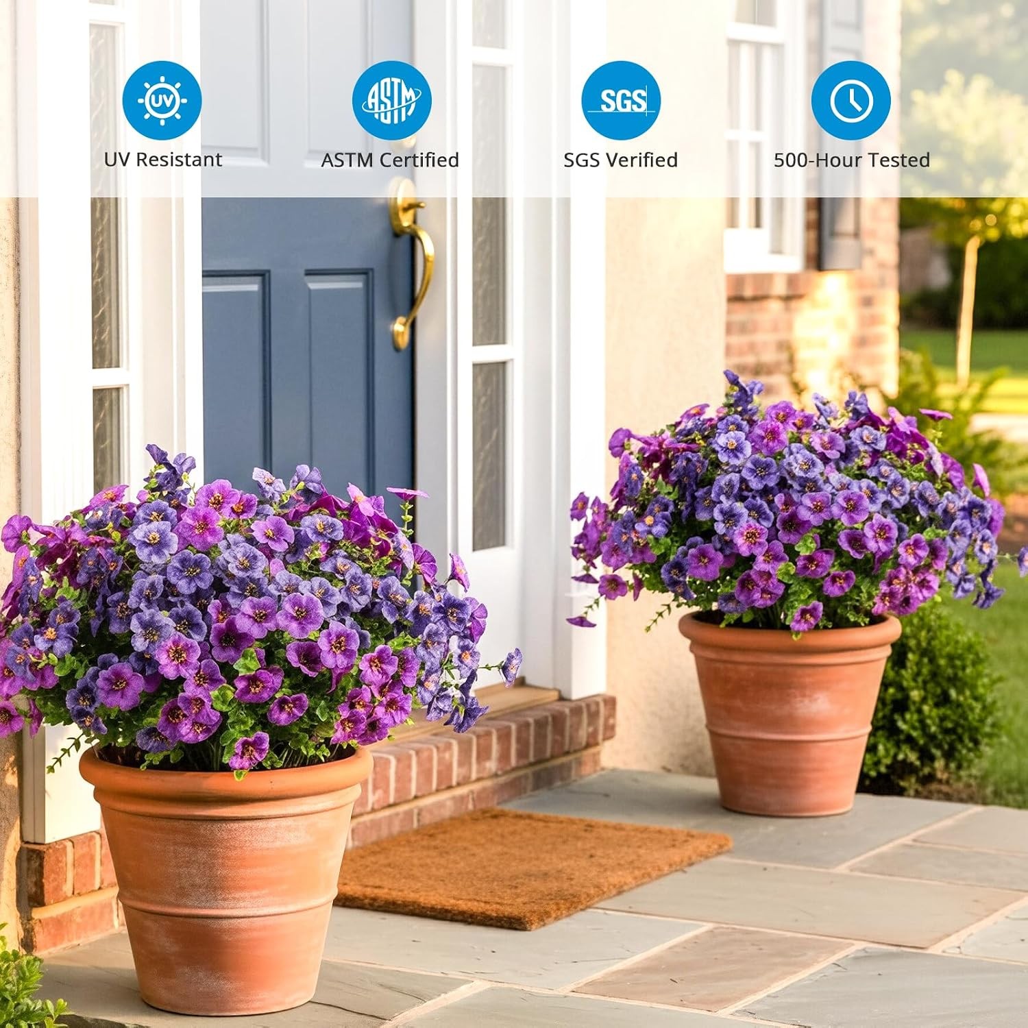 2 Set 24″ Artificial Geraniums with Stakes Outdoor, UV Resistant Artificial