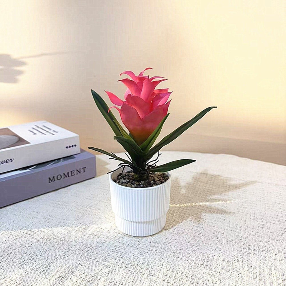 Pineapple Flower Fake Plant in Pot 21cm Tall for Indoor For Table Decor