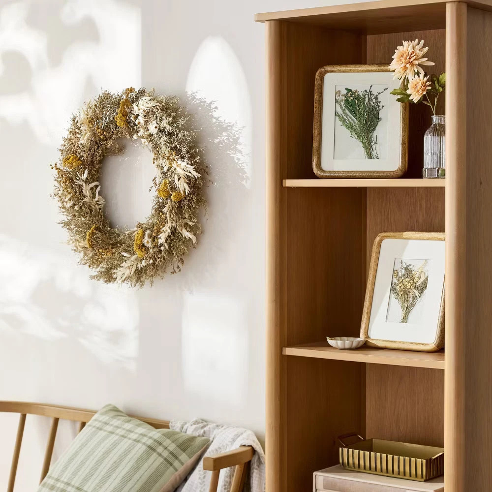 Hearth & Hand Preserved Spring Grass & Flower Brown & Gold 21″ Hanging Wreath