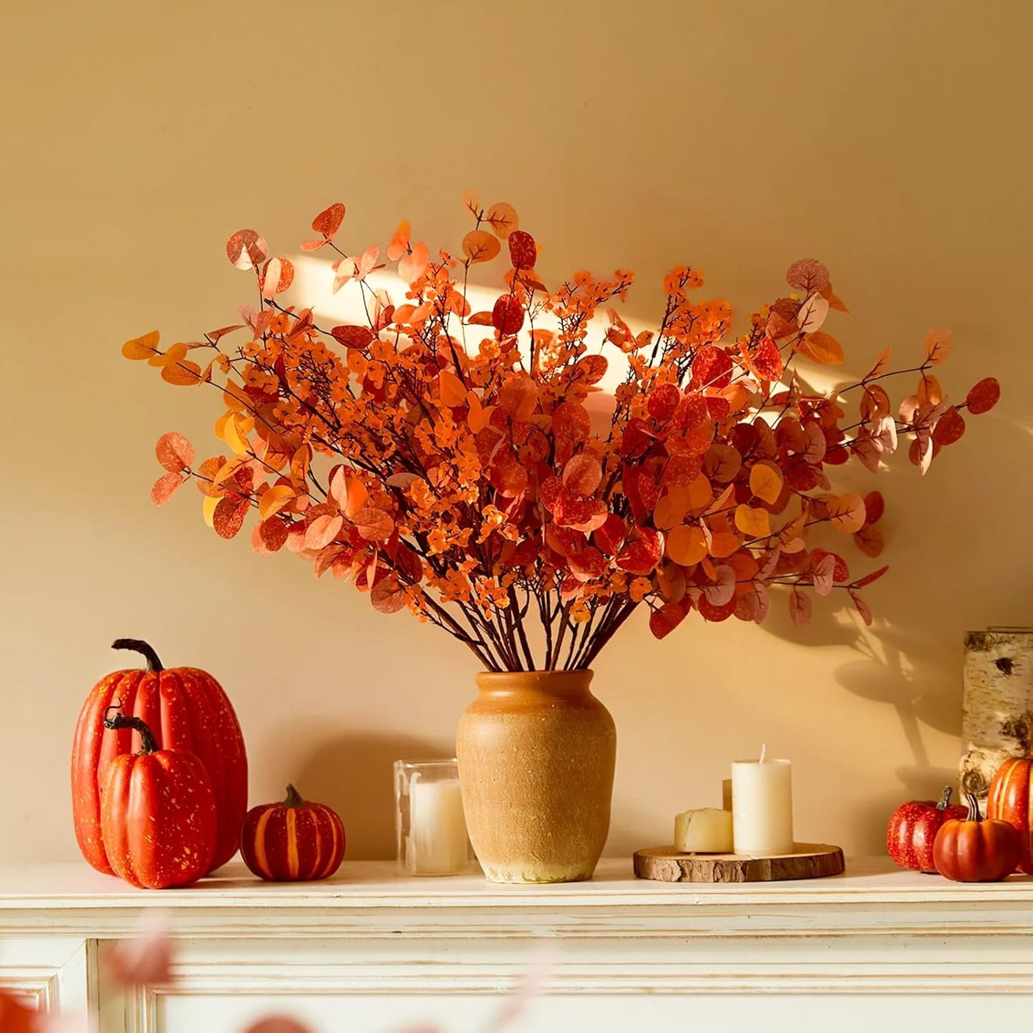 Fake Fall Flowers Thanksgiving Table Decor, 5Pcs Fall Orange Faux Artificial